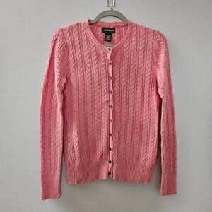 Eddie Bauer Pink Cable Knit Cardigan Sweater Cotton Cashmere Angora Blend Small
